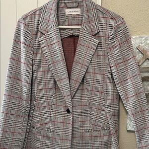 Calvin Klein Women's Red and Gray Checkered Blazer